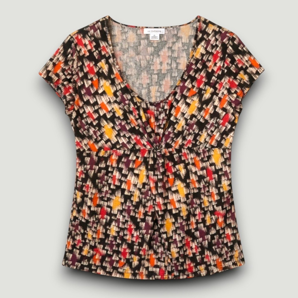 Liz Claiborne Blouse Womens XL Multicolor Abstract Casual Chic Stretch Office
